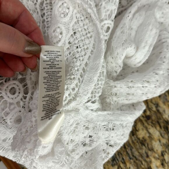 Chico’s Cotton Novel Crochet Cecilia Long Sleeve Top In White Size L - Picture 6 of 9